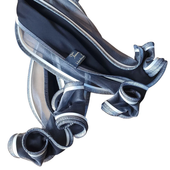 Tammy Child Sheer Black and Gray Scarf. Handmade Curly Q scarf. B0019 - Picture 7 of 7